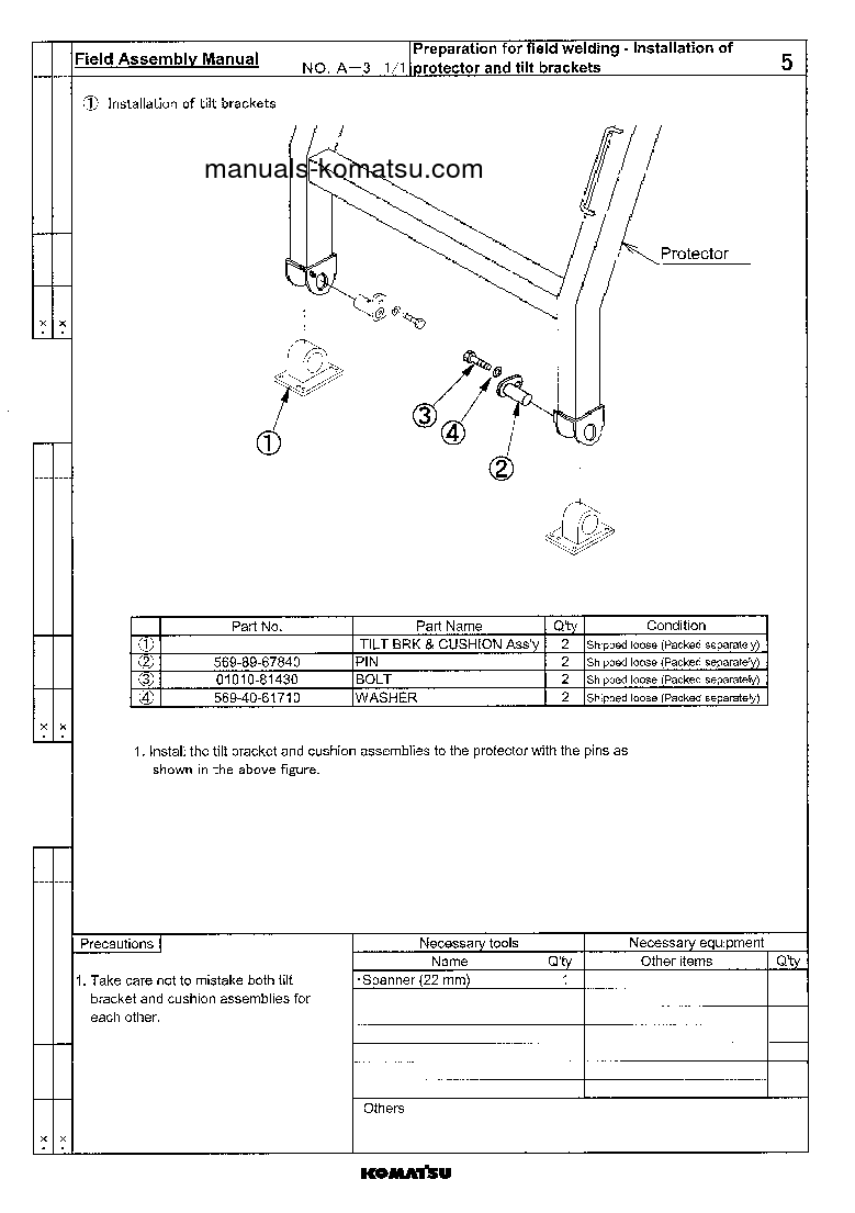 Protected: HD985-5(JPN)-FRONT CAB GUARD S/N 1055-UP Field assembly manual (English) Protected: HD985-5(JPN)-FRONT CAB GUARD S/N 1055-UP Field assembly manual (English)