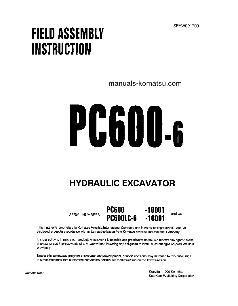 Protected: PC600LC-6(JPN) S/N 10001-11000 Field assembly manual (English)