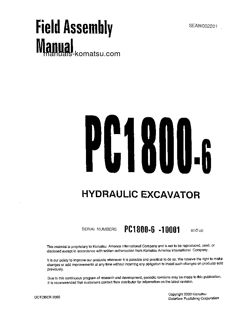 PC1800-6(JPN) S/N 10012-11001 Field assembly manual (English)