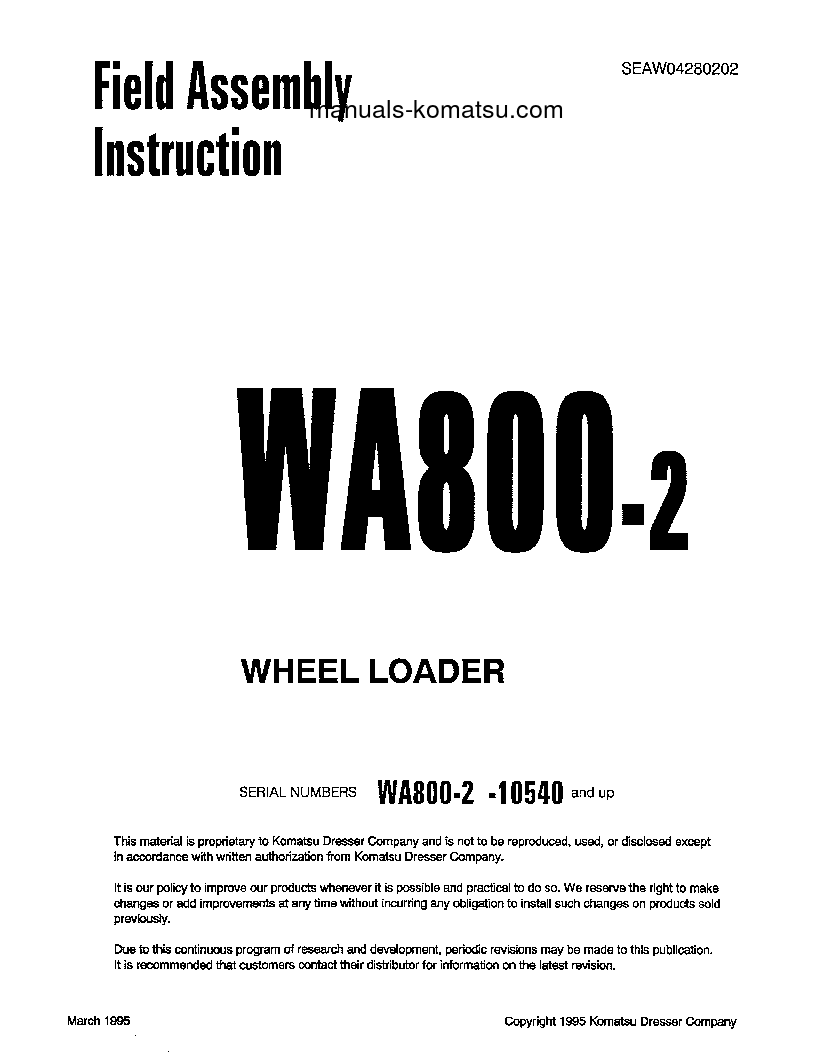WA800-2(JPN) S/N 10540-UP Field assembly manual (English)