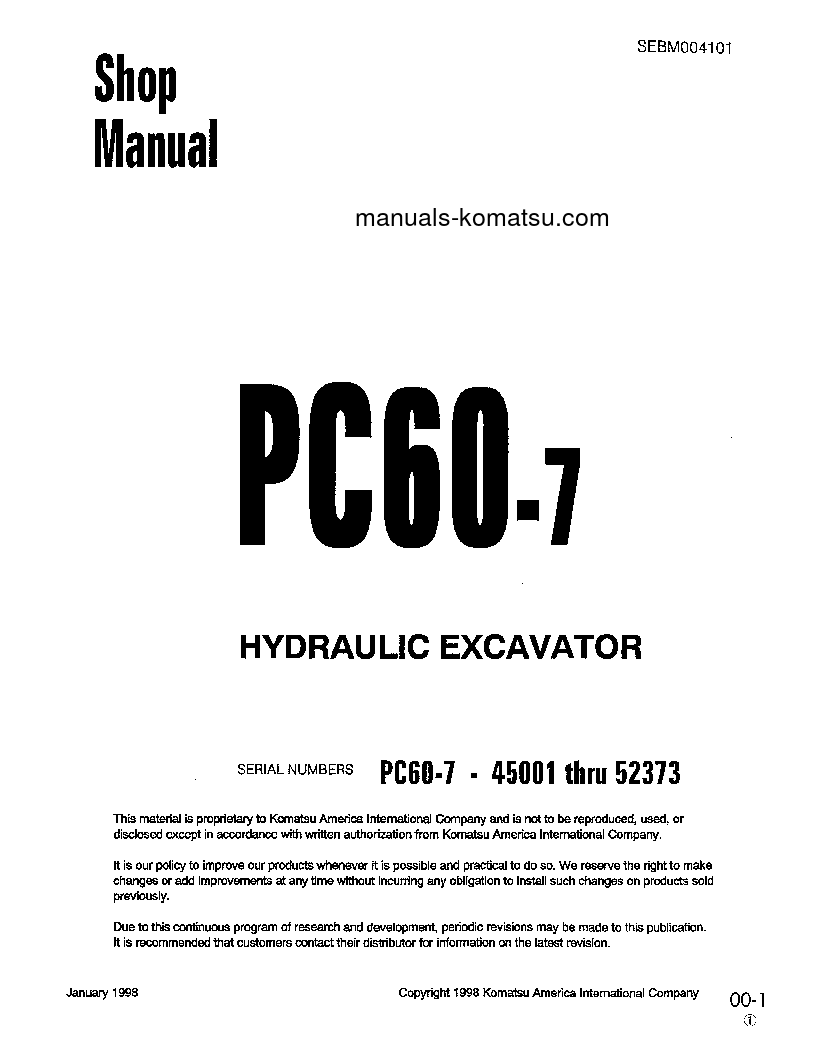 PC60-7(JPN) S/N 45001-52373 Shop (repair) manual (English)
