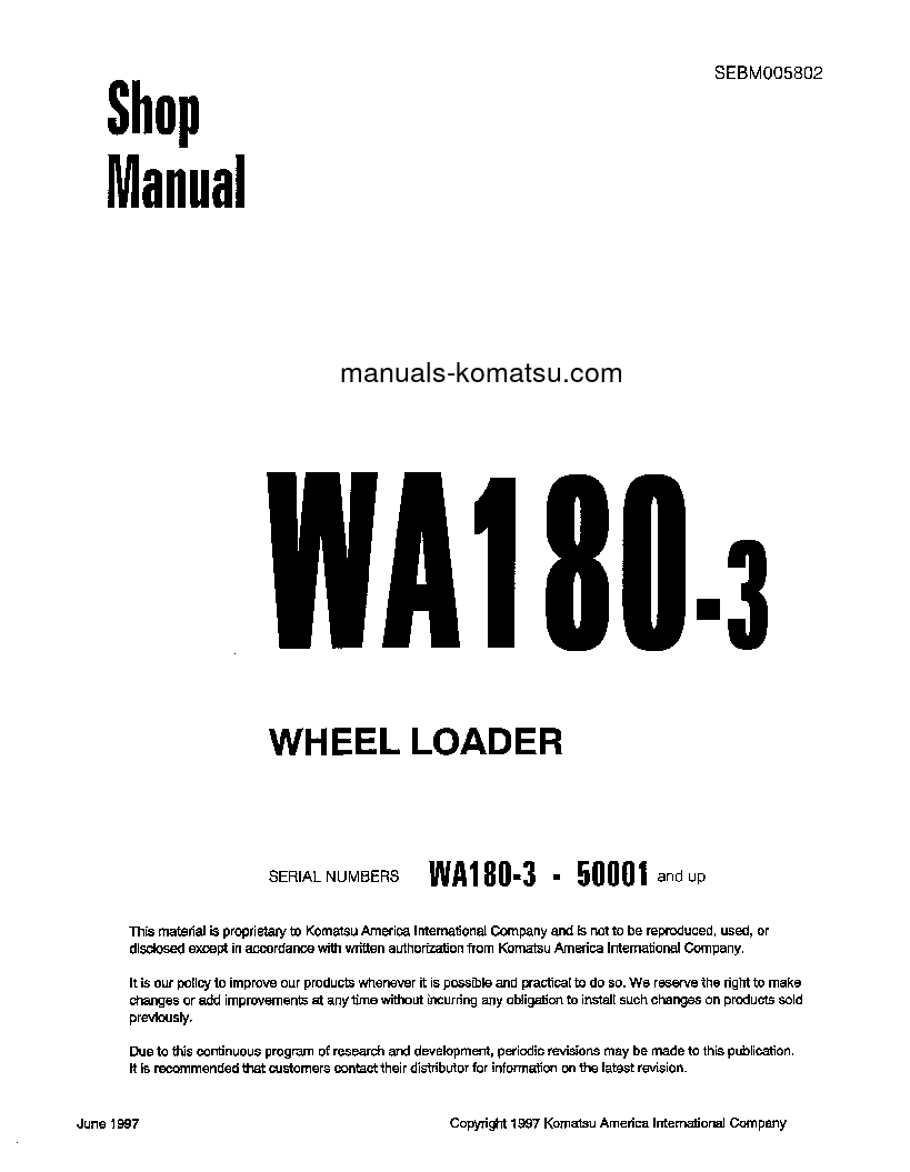 WA180-3(JPN)-A S/N 53001-UP Shop (repair) manual (English)