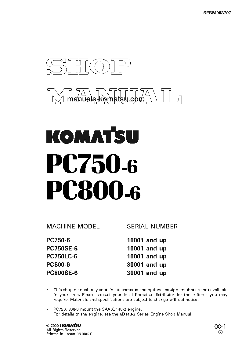 PC800SE-6(JPN) S/N 30001-31000 Shop (repair) manual (English)