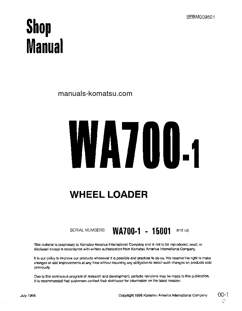 WA700-1(USA)-L S/N A20001-UP Shop (repair) manual (English)