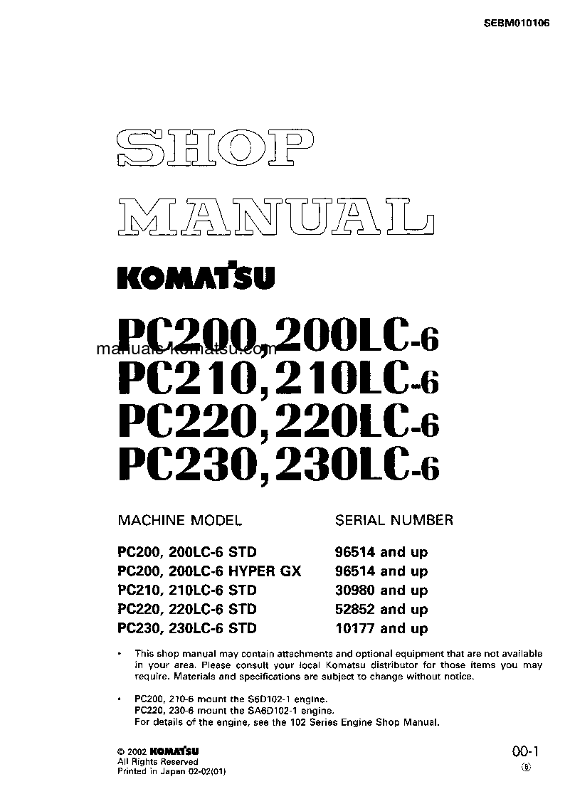 PC200LC-6(IDN) S/N J20001-UP Shop (repair) manual (English)