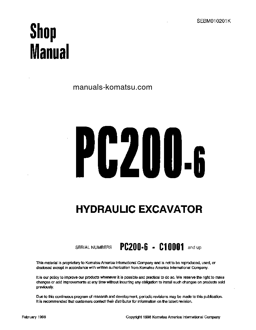 PC200-6(THA)-B S/N C10001-UP Shop (repair) manual (English)