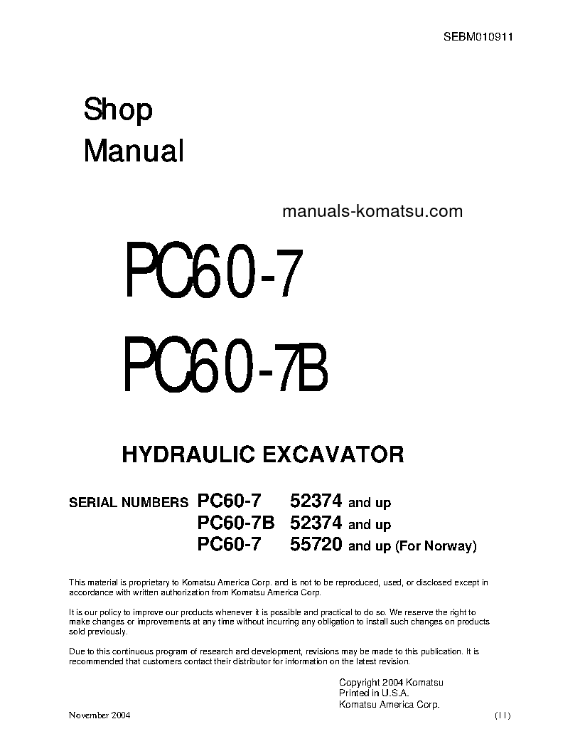 PC60-7(JPN) S/N 52374-UP Shop (repair) manual (English)