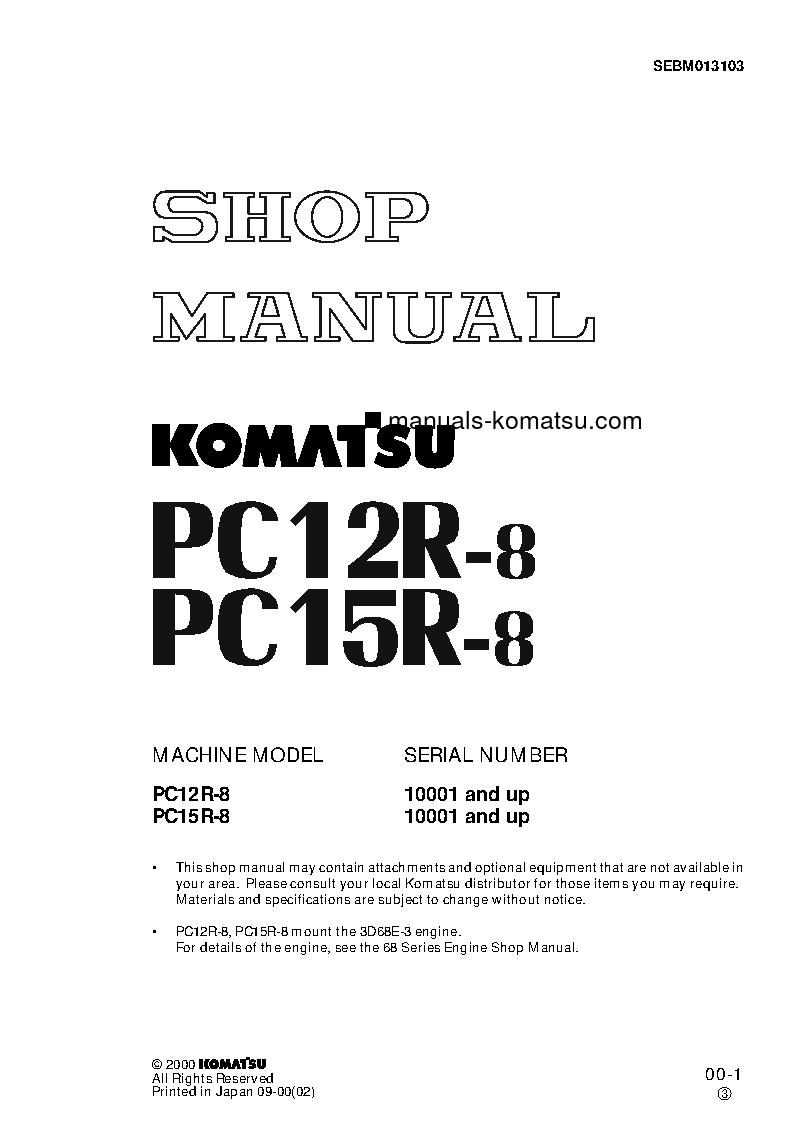 PC12R-8(JPN) S/N 10001-UP Shop (repair) manual (English)