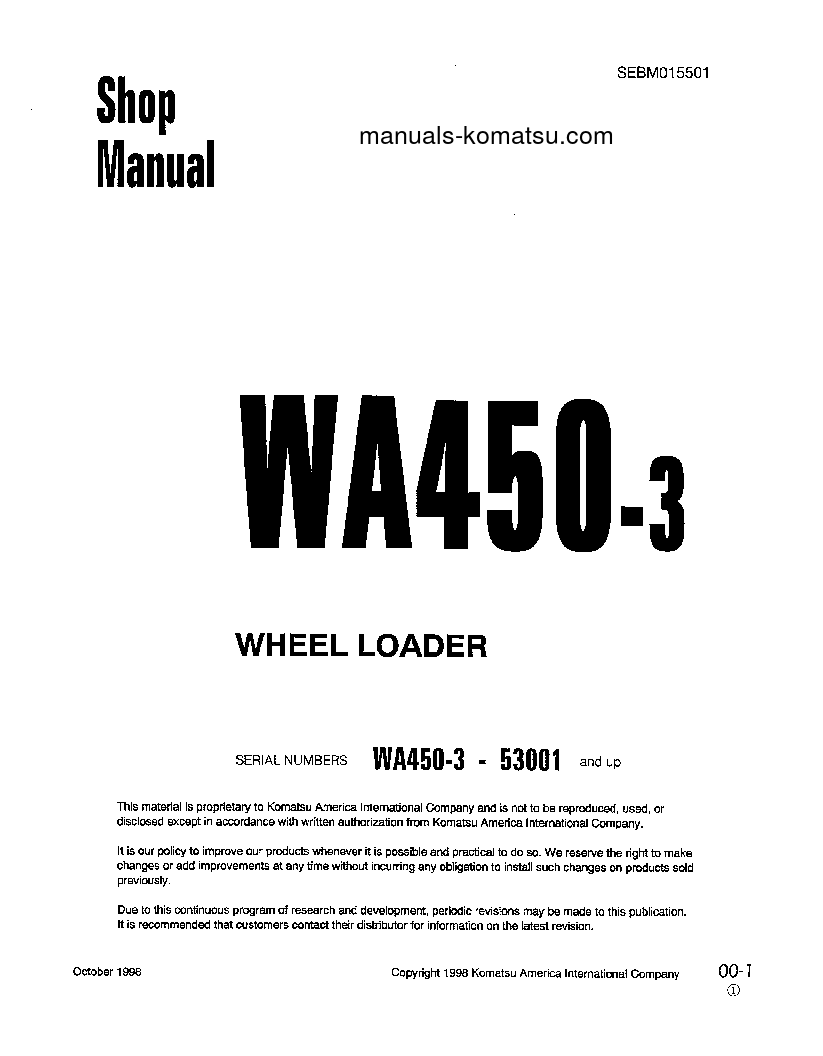 WA450L-3(JPN) S/N 53001-UP Shop (repair) manual (English)