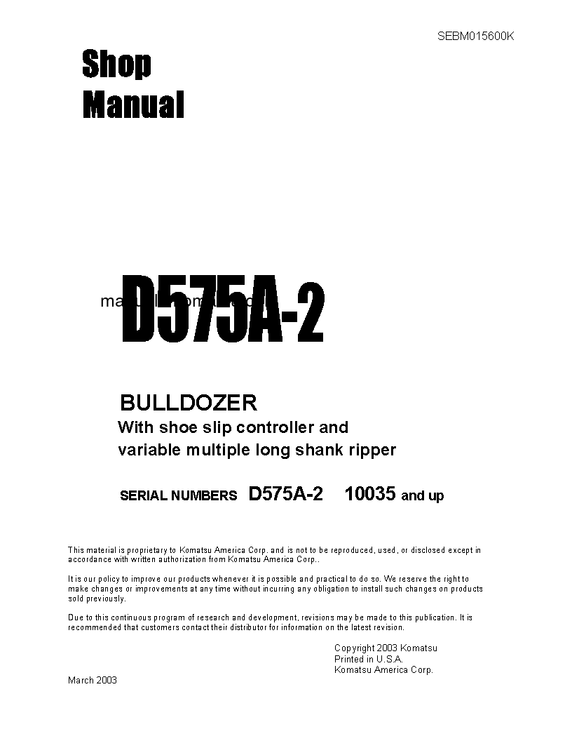 D575A-2(JPN) S/N 10035-UP Shop (repair) manual (English)