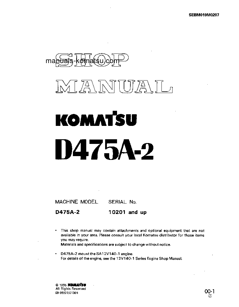 D475A-2(JPN) S/N 10201-UP Shop (repair) manual (English)