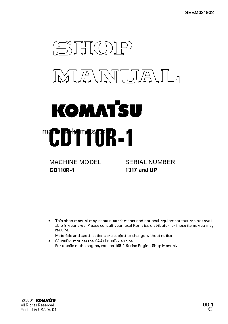 CD110R-1(JPN) S/N 1317-UP Shop (repair) manual (English)