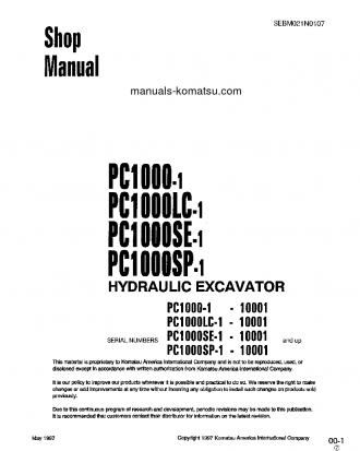 PC1000SE-1(JPN) S/N 10001-UP Shop (repair) manual (English)
