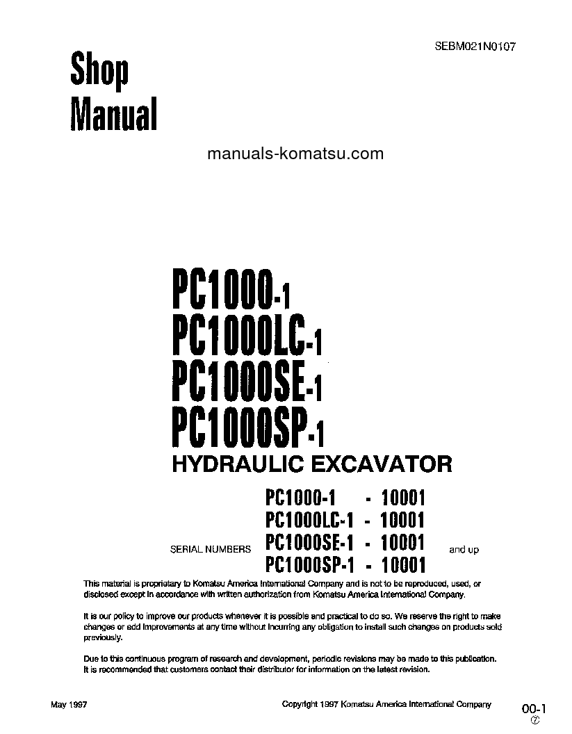 PC1000LC-1(JPN)-FOR EU S/N 10001-UP Shop (repair) manual (English)