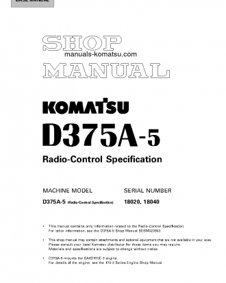 D375A-5(JPN)-RADIO CONTROL S/N 18020, 18040 Shop (repair) manual (English)