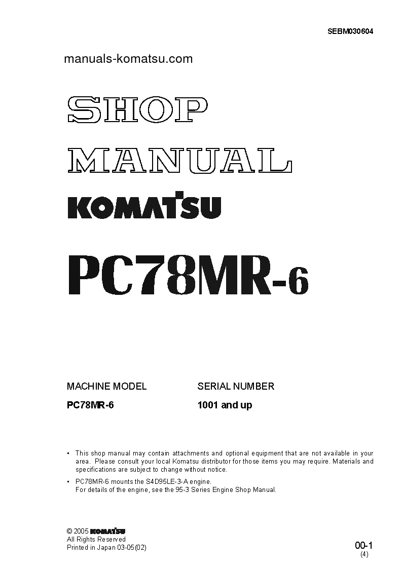 PC78MR-6(JPN) S/N 1001-UP Shop (repair) manual (English)