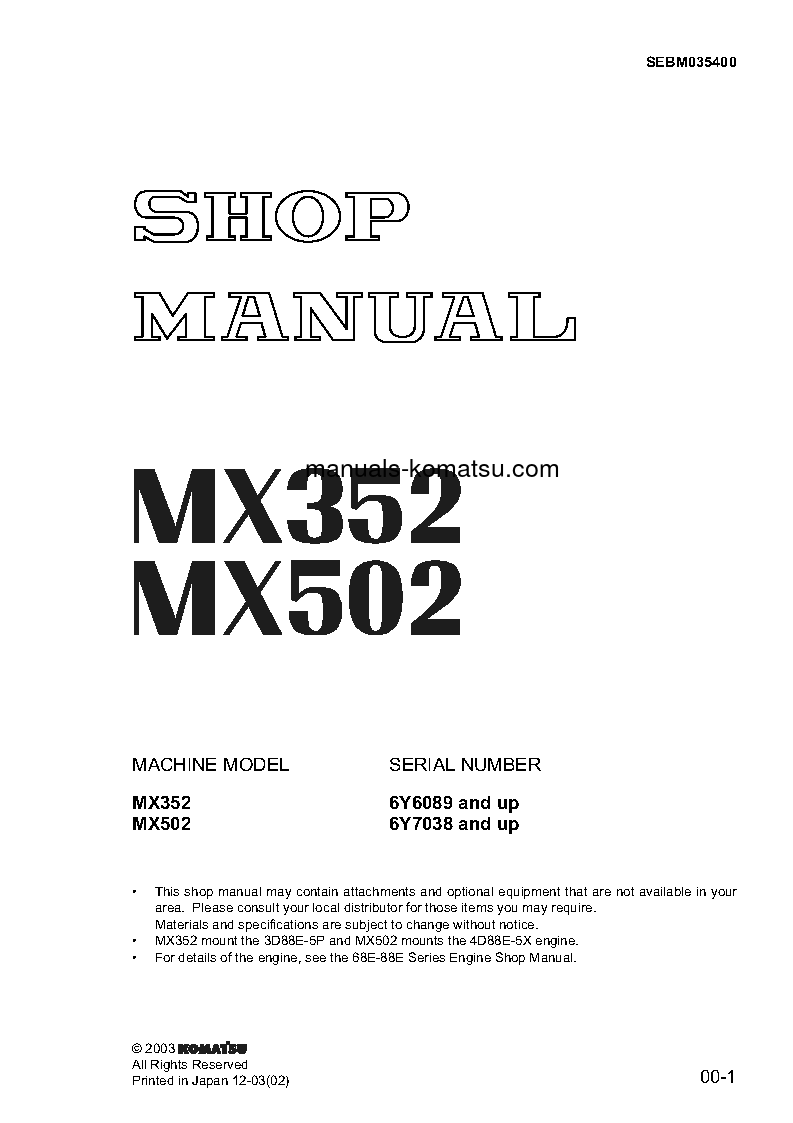 MX502(JPN) S/N 7038-UP Shop (repair) manual (English)