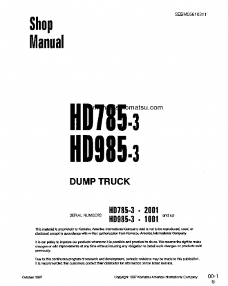 HD785-3(JPN) S/N 2001-UP Shop (repair) manual (English)