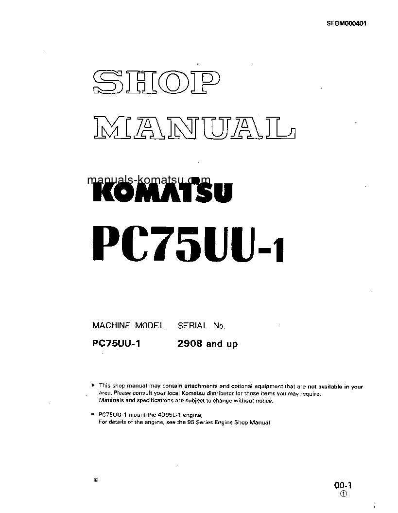 PC75UU-1(JPN) S/N 2908-UP Shop (repair) manual (English)