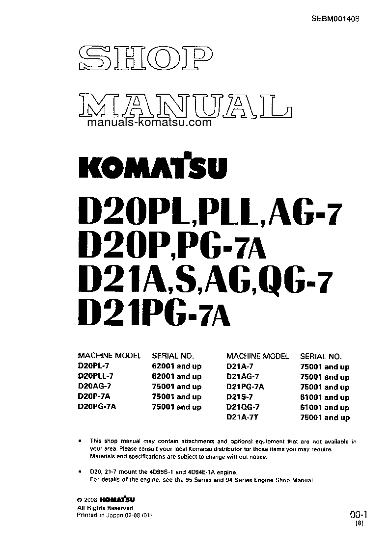 D20PG-7(JPN)-A S/N 75001-UP Shop (repair) manual (English)