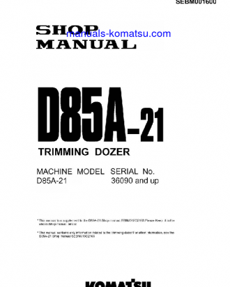 D85A-21(JPN)-B S/N 36090-UP Shop (repair) manual (English)