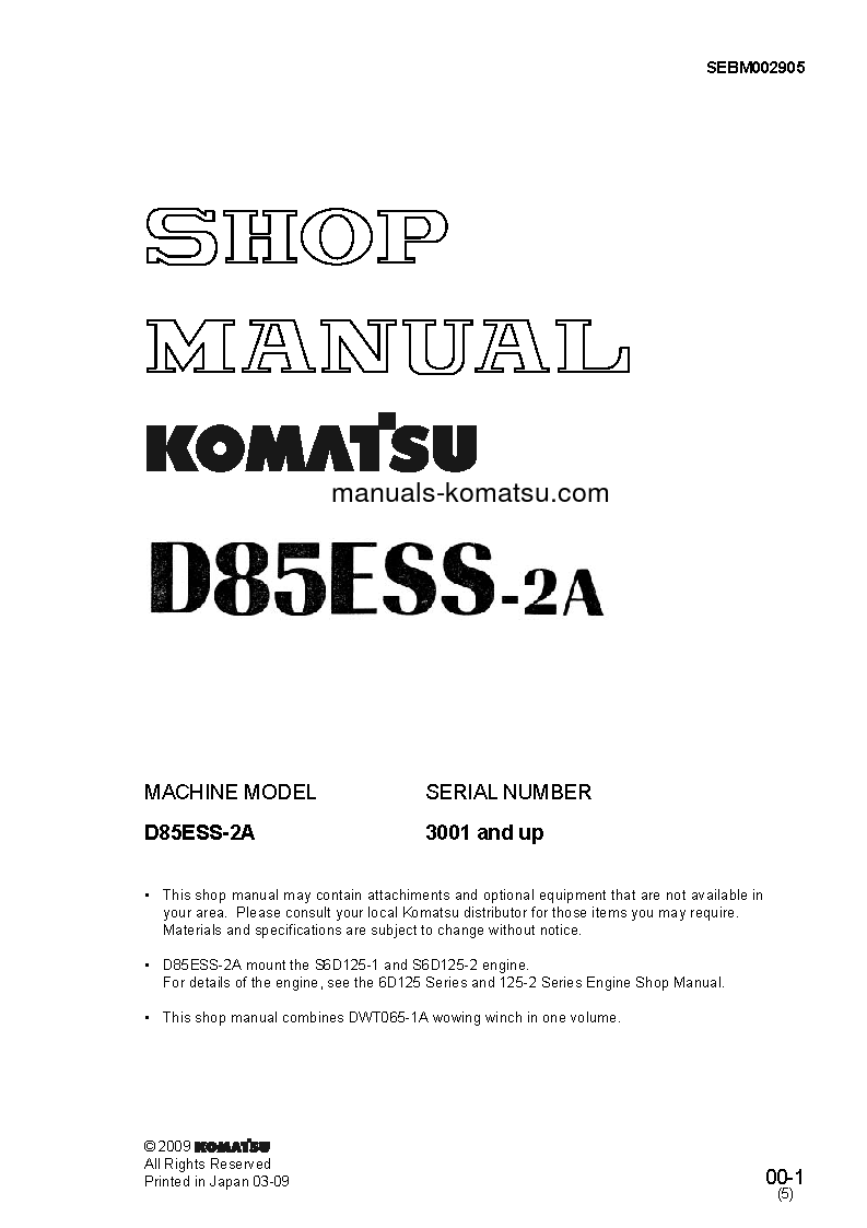 D85ESS-2(JPN)-A S/N 3001-UP Shop (repair) manual (Russian)