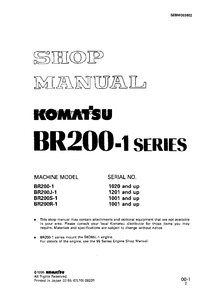 BR200R-1(JPN) S/N 1001-UP Shop (repair) manual (English)