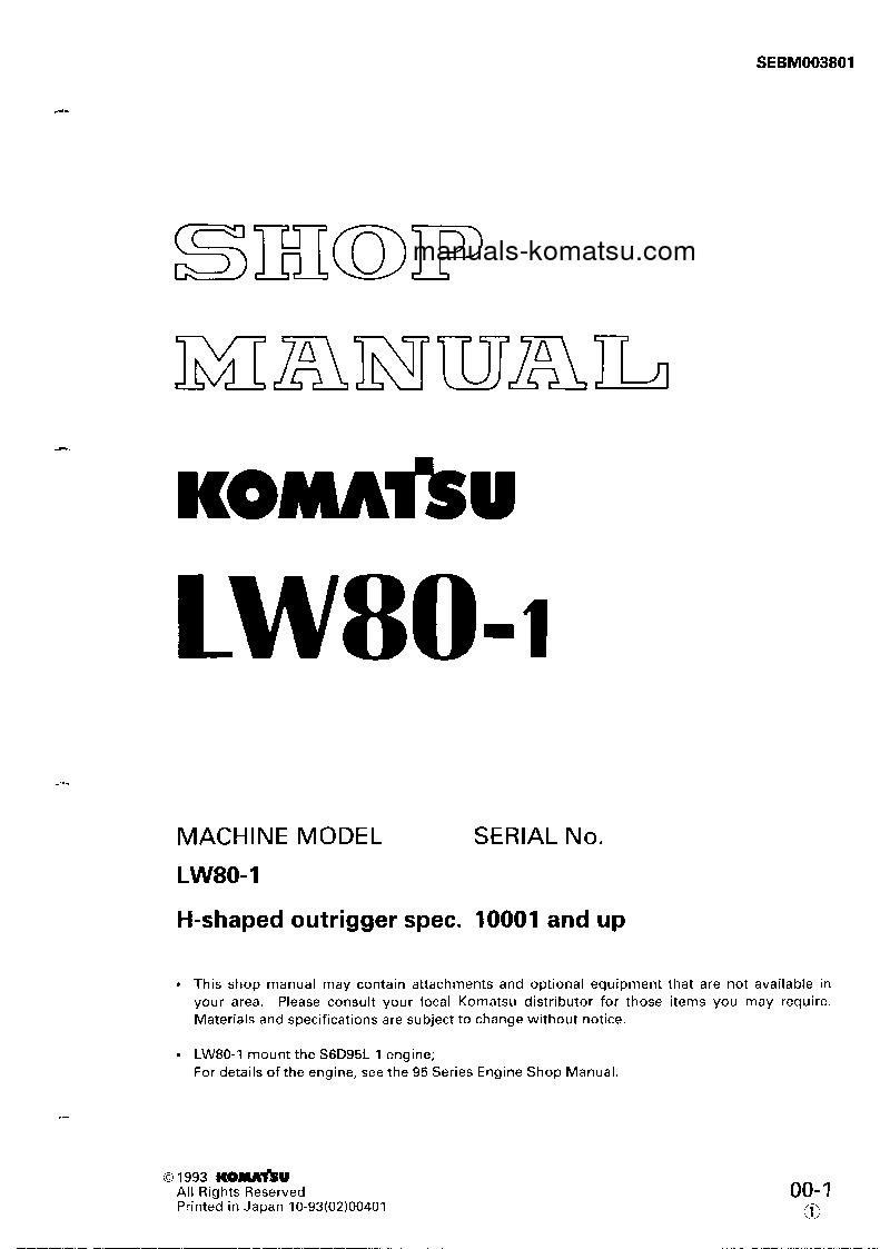 LW80-1(JPN) S/N 10001-UP Shop (repair) manual (English)
