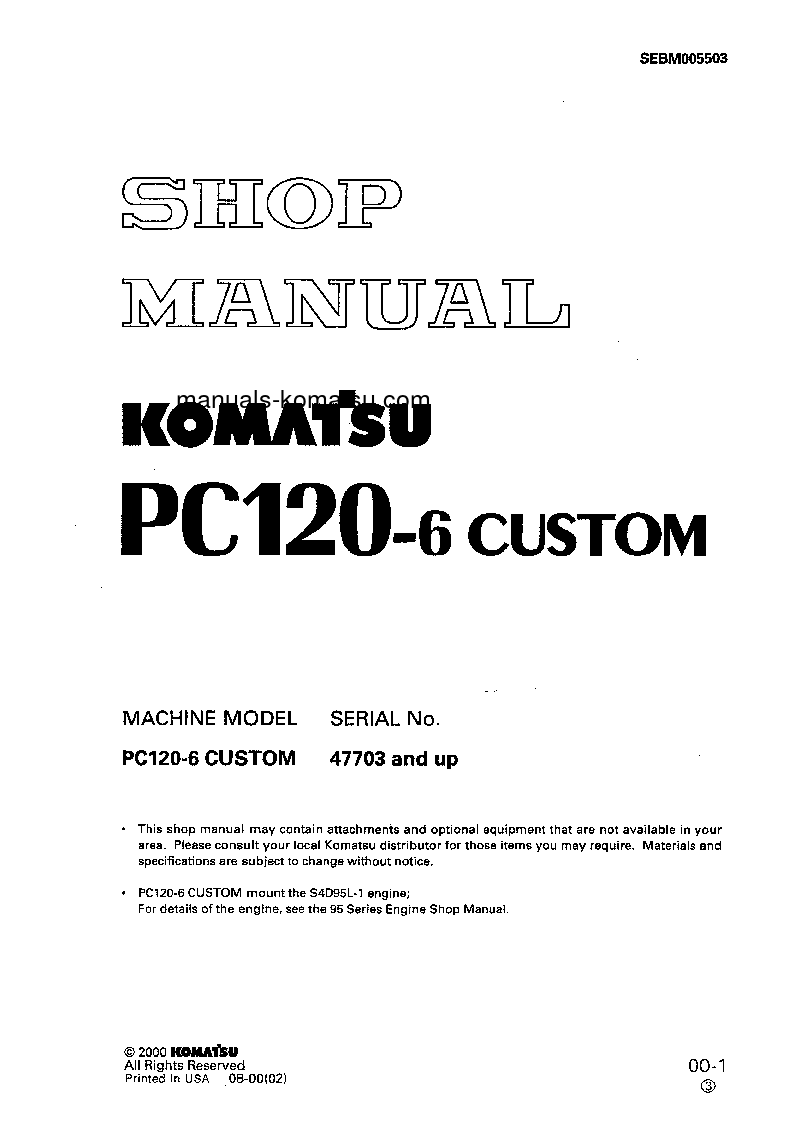 PC120-6(JPN)-CUSTOM S/N 47703-UP Shop (repair) manual (English)