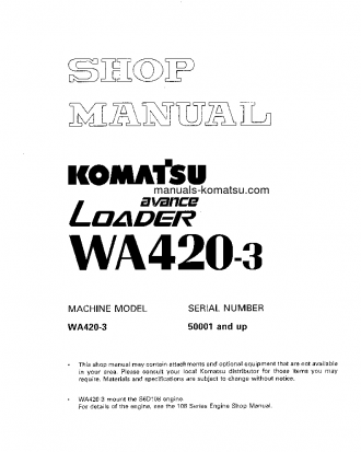WA420-3(JPN) S/N 50001-UP Shop (repair) manual (English)