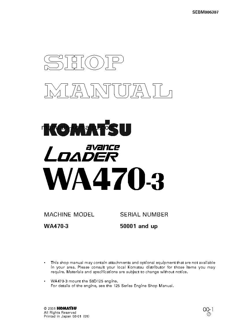 WA470-3(JPN) S/N 50001-UP Shop (repair) manual (English)
