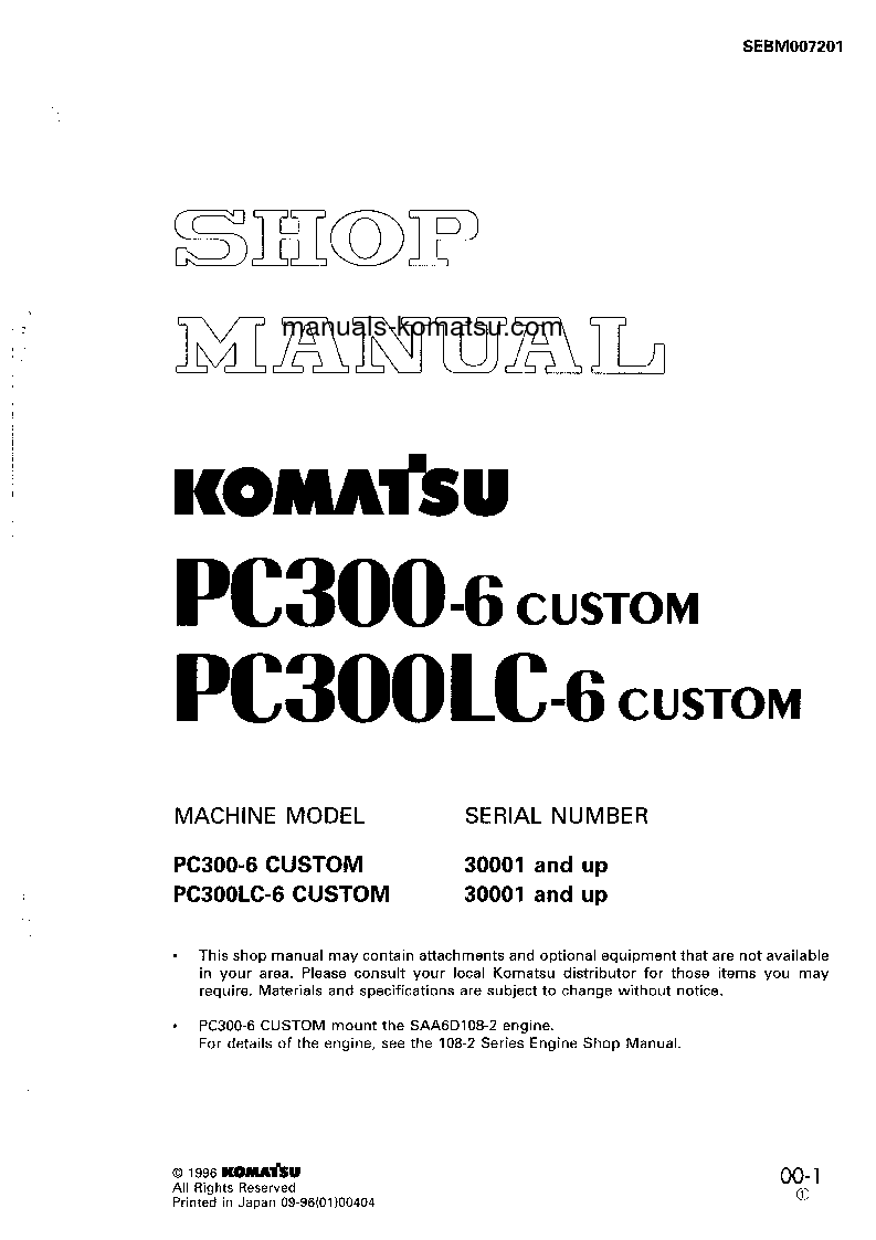 PC300LC-6(JPN)-CUSTOM S/N 30001-UP Shop (repair) manual (English)