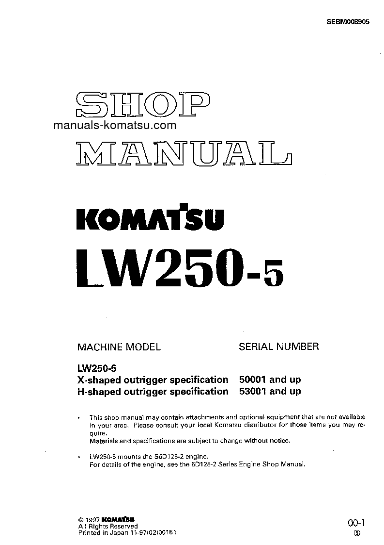 LW250-5(JPN)-H-TYPE S/N 50001-UP Shop (repair) manual (English)