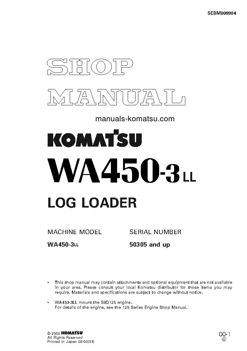 WA450-3(JPN)-LL S/N 50305-UP Shop (repair) manual (English)