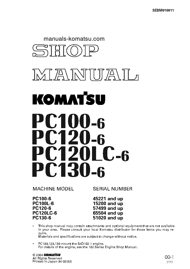PC120LC-6(JPN) S/N 65504-UP Shop (repair) manual (English)