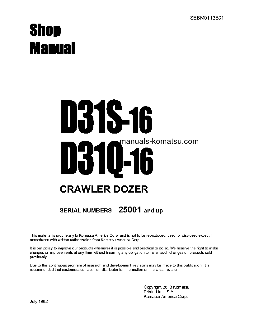 D31Q-16(JPN) S/N 25001-UP Shop (repair) manual (English)