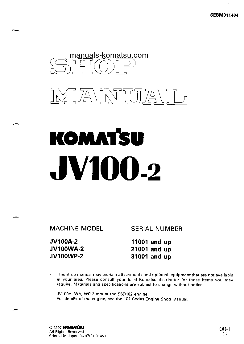 JV100WA-2(JPN) S/N 21001-UP Shop (repair) manual (English)