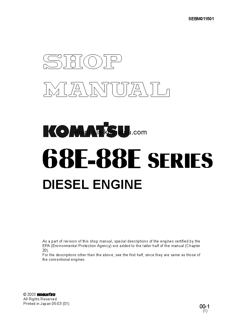2D68E-3(JPN) S/N ALL Shop (repair) manual (English)