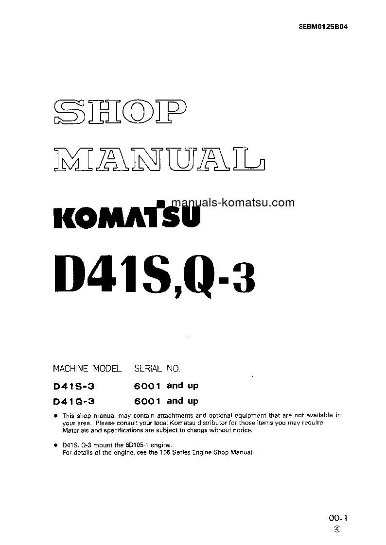 D41S-3(JPN) S/N 6001-UP Shop (repair) manual (English)