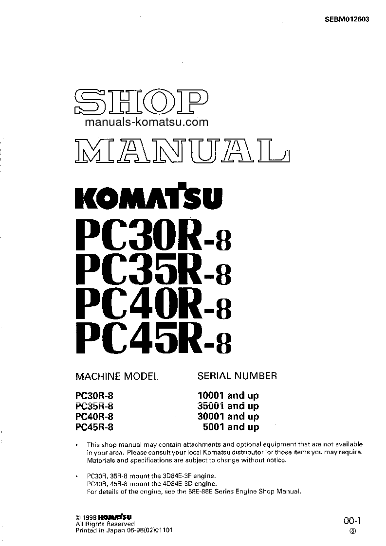 PC35R-8(JPN) S/N 35001-UP Shop (repair) manual (English)