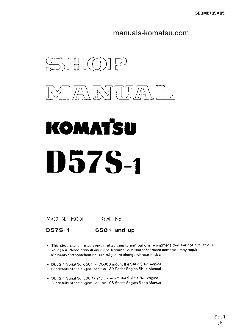 D57S-1(JPN)-S6D108-1 ENG. S/N 20001-UP Shop (repair) manual (English)