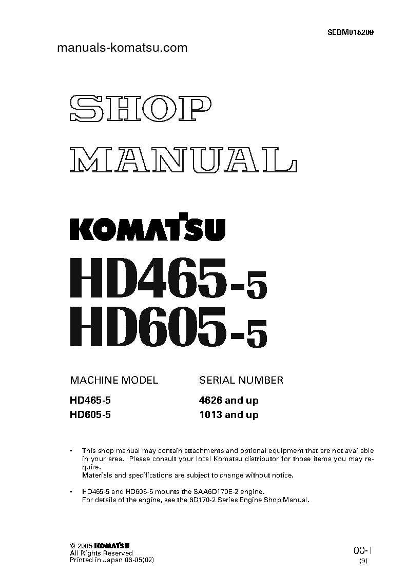 HD465-5(JPN) S/N 4626-UP Shop (repair) manual (English)