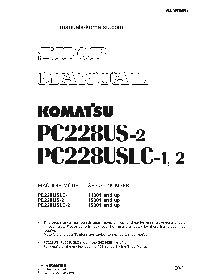PC228USLC-1(JPN) S/N 11001-UP Shop (repair) manual (English)