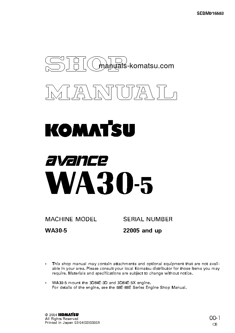 WA30-5(JPN) S/N 22005-UP Shop (repair) manual (English)