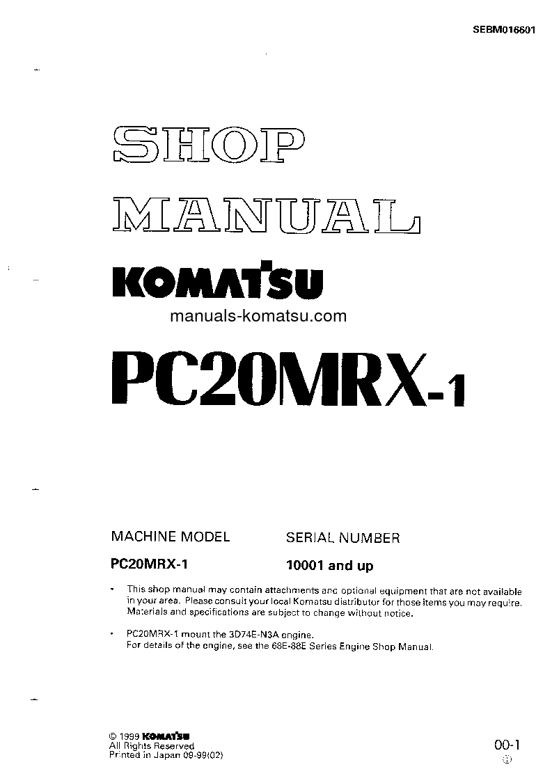PC20MRX-1(JPN) S/N 10001-UP Shop (repair) manual (English)