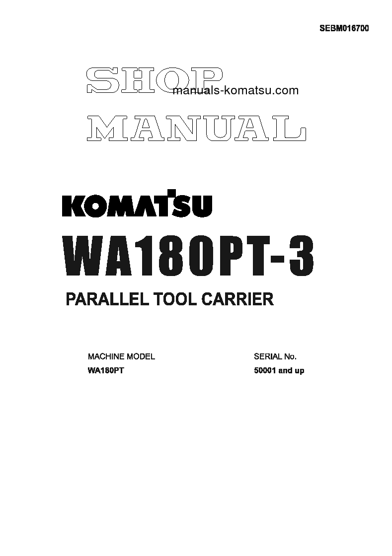 WA180PT-3(JPN) S/N 10001-UP Shop (repair) manual (English)
