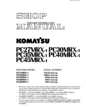 MX27(JPN) S/N 5001-UP Shop (repair) manual (English)