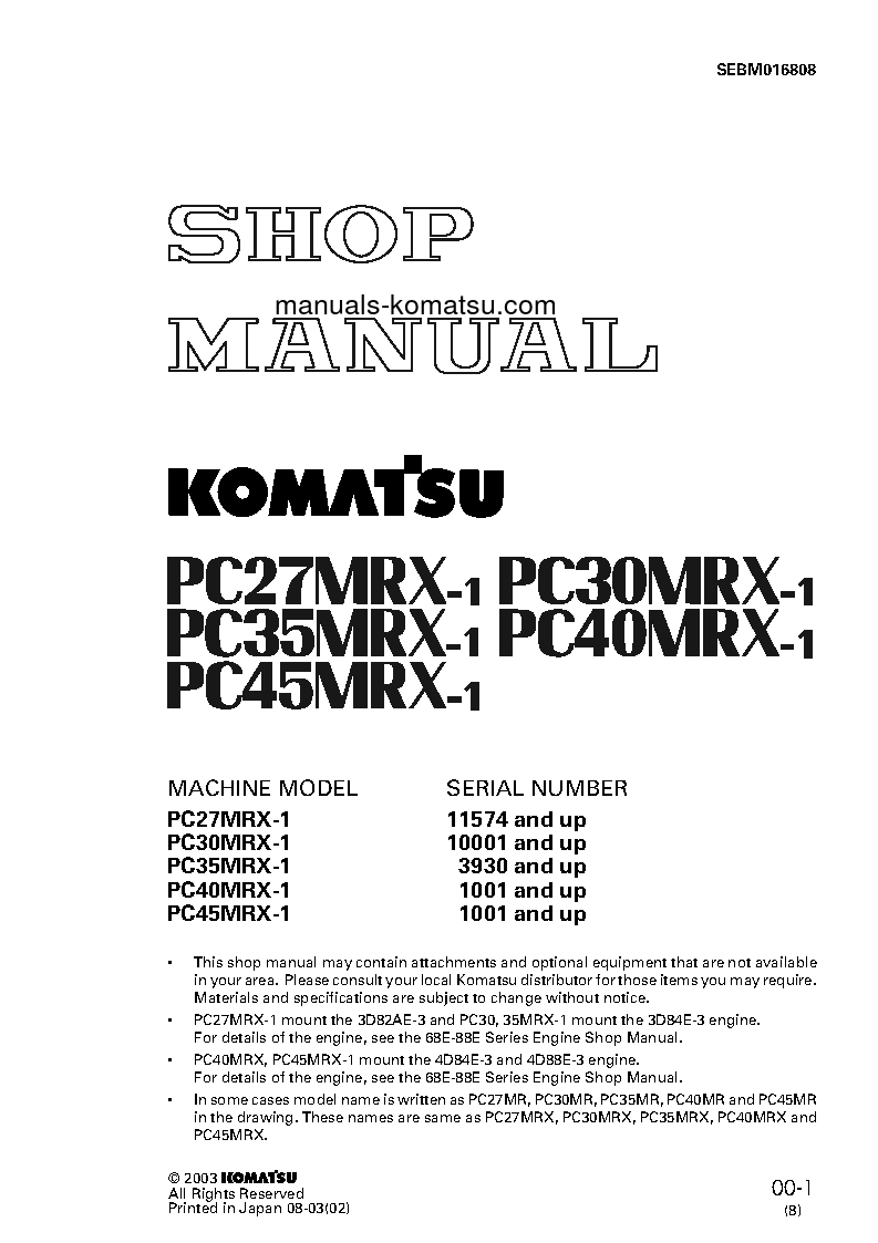 MX27(JPN) S/N 5001-UP Shop (repair) manual (English)
