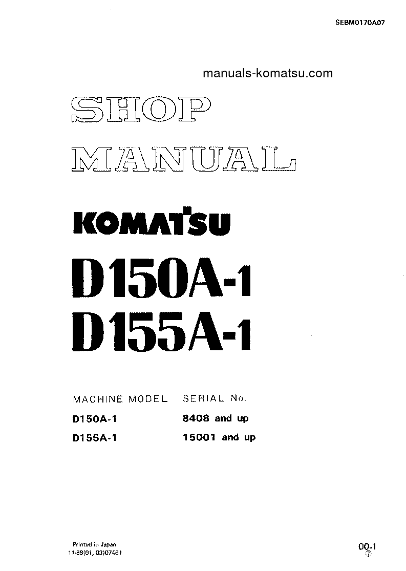 D150A-1(JPN) S/N 8408-UP Shop (repair) manual (English)