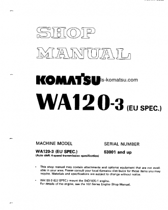 WA120-3(JPN)-D S/N 53001-UP Shop (repair) manual (English)
